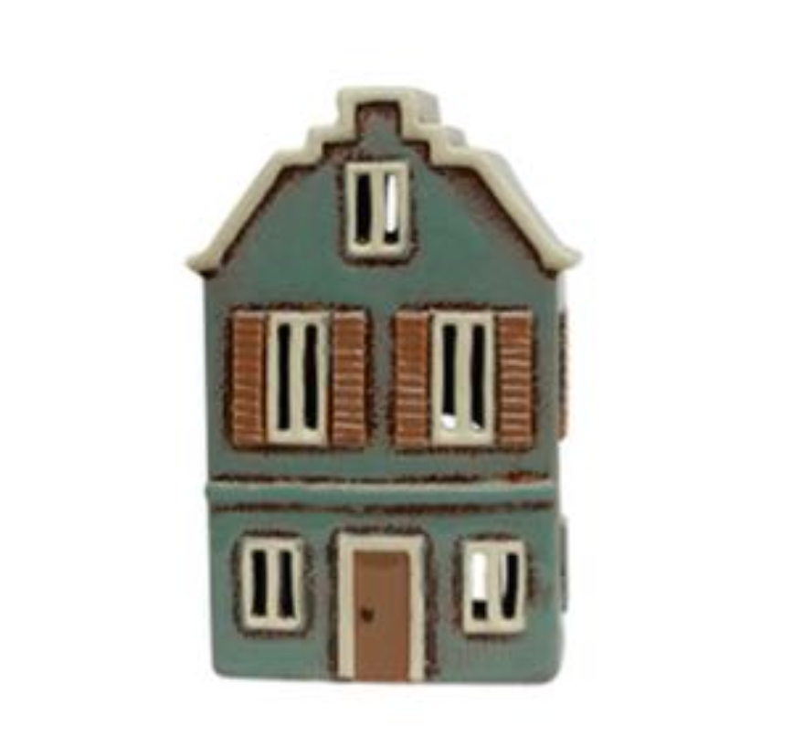 Dutch Tea Light House - Blue with Amber Shutters - FrenchWillow