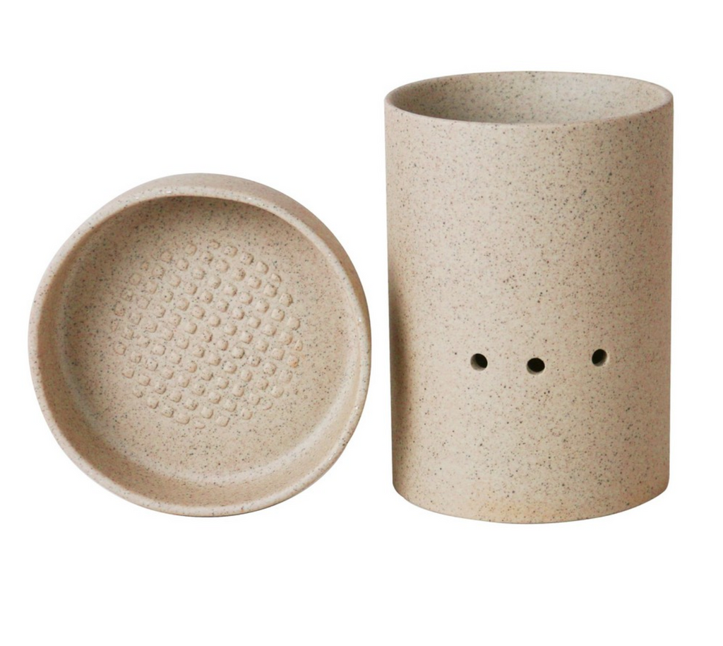 Stoneware Garlic Canister & Lid with Grater - FrenchWillow
