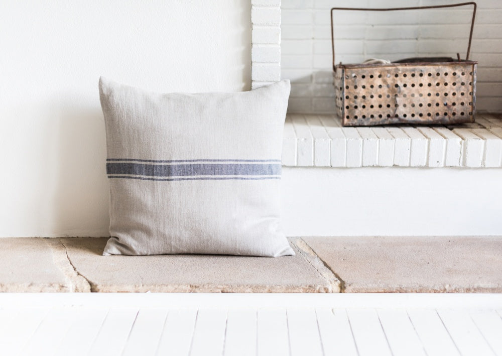 Henriette Linen Cushion 45cm - Navy Stripe - FrenchWillow