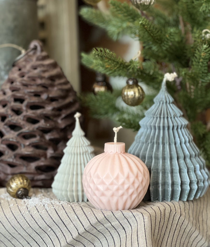 Pale Sage Green Paper Fold Christmas Tree Candle - Small - FrenchWillow