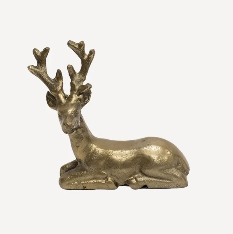 Aged Gold Sitting Deer - FrenchWillow