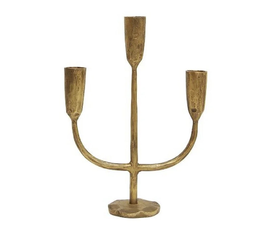 Hand Forged Brass Iron Candle Holder - 3 Light Gold - FrenchWillow