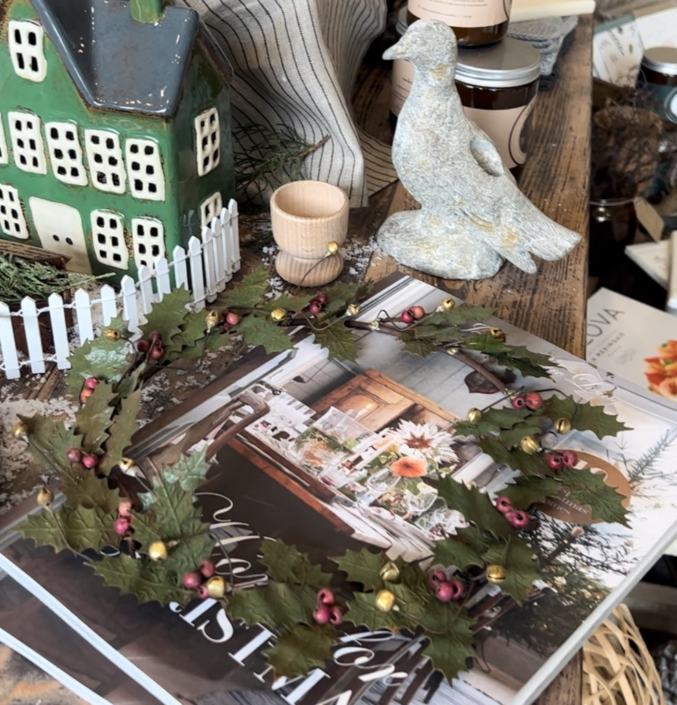 Aged Metal Holly Wreath - Small - FrenchWillow