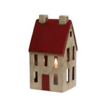 Tea Light Tall Chalet Red White - FrenchWillow