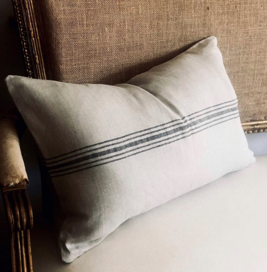 Favorite Long Linen Cushion Cover - Black Stripe 40cm x 60cm - FrenchWillow