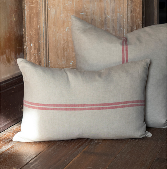 Favorite Long Linen Cushion Cover - Red Stripe 40cm x 60cm - FrenchWillow
