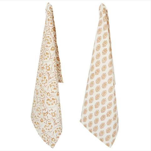 Ochre Paisley & Pinecone Tea Towels - 2-pack - FrenchWillow