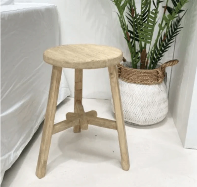 Reclaimed Elm Wooden Stool - Round - INSTORE PICKUP ONLY - FrenchWillow