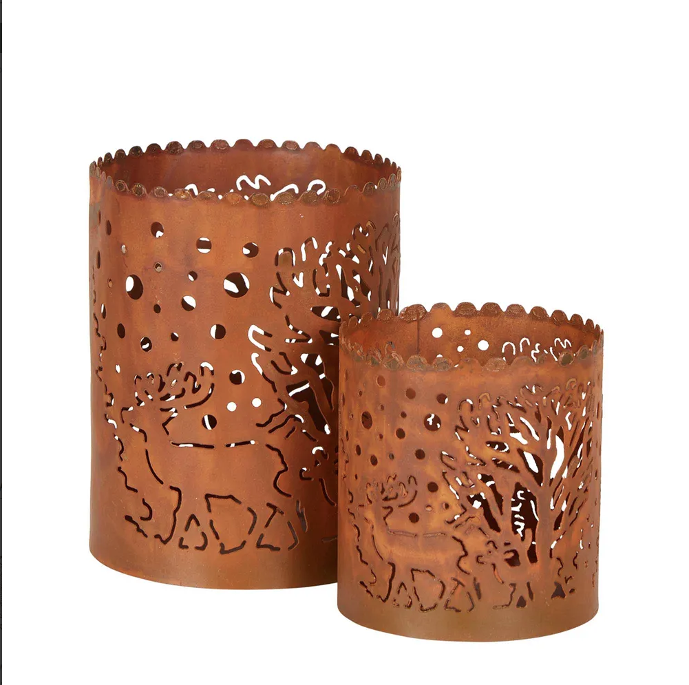 Deer Votive Candle Holder Rustic - Set of 2 Reindeer - FrenchWillow