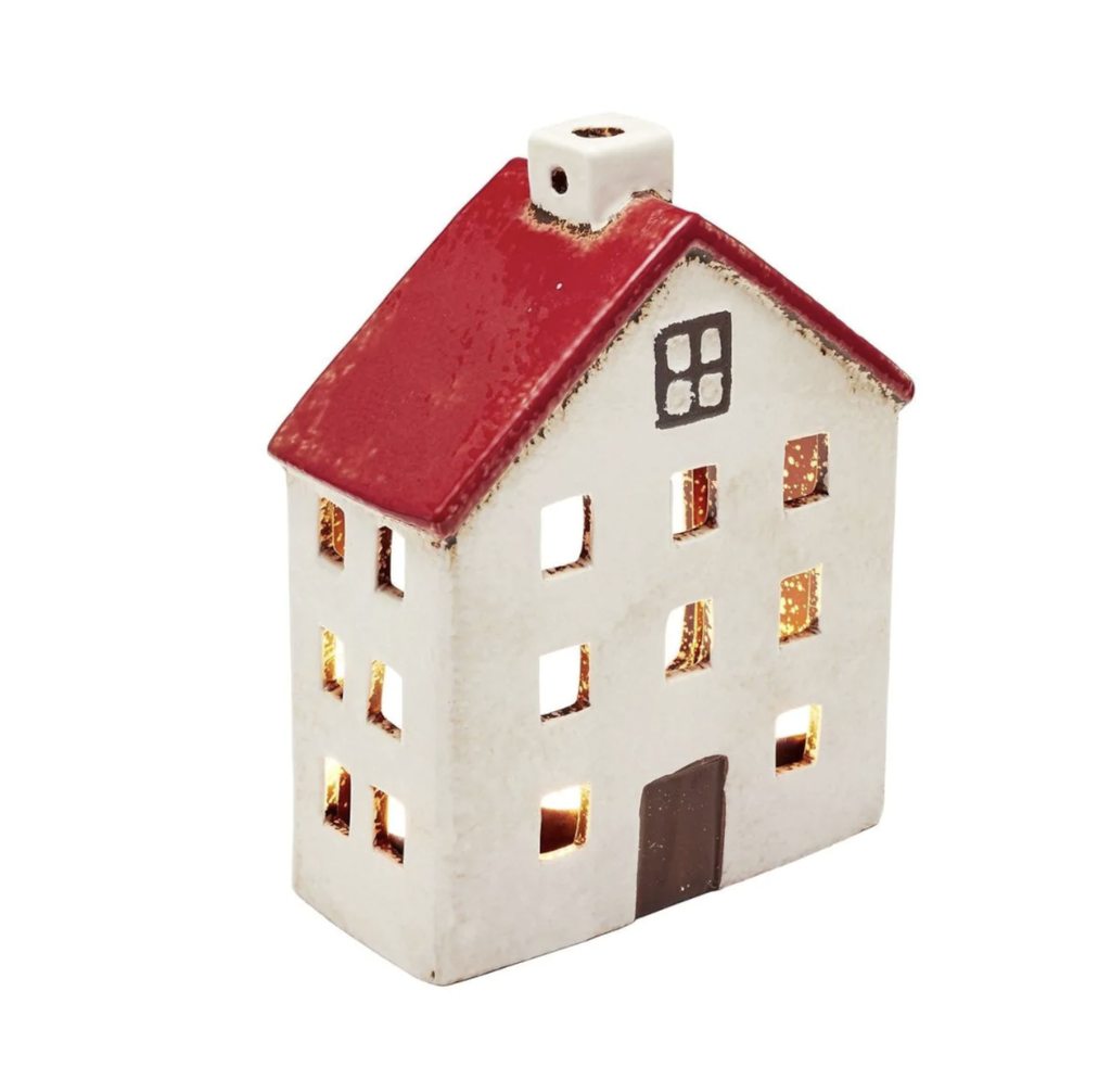 Tea Light Wide Chalet - Red White - FrenchWillow