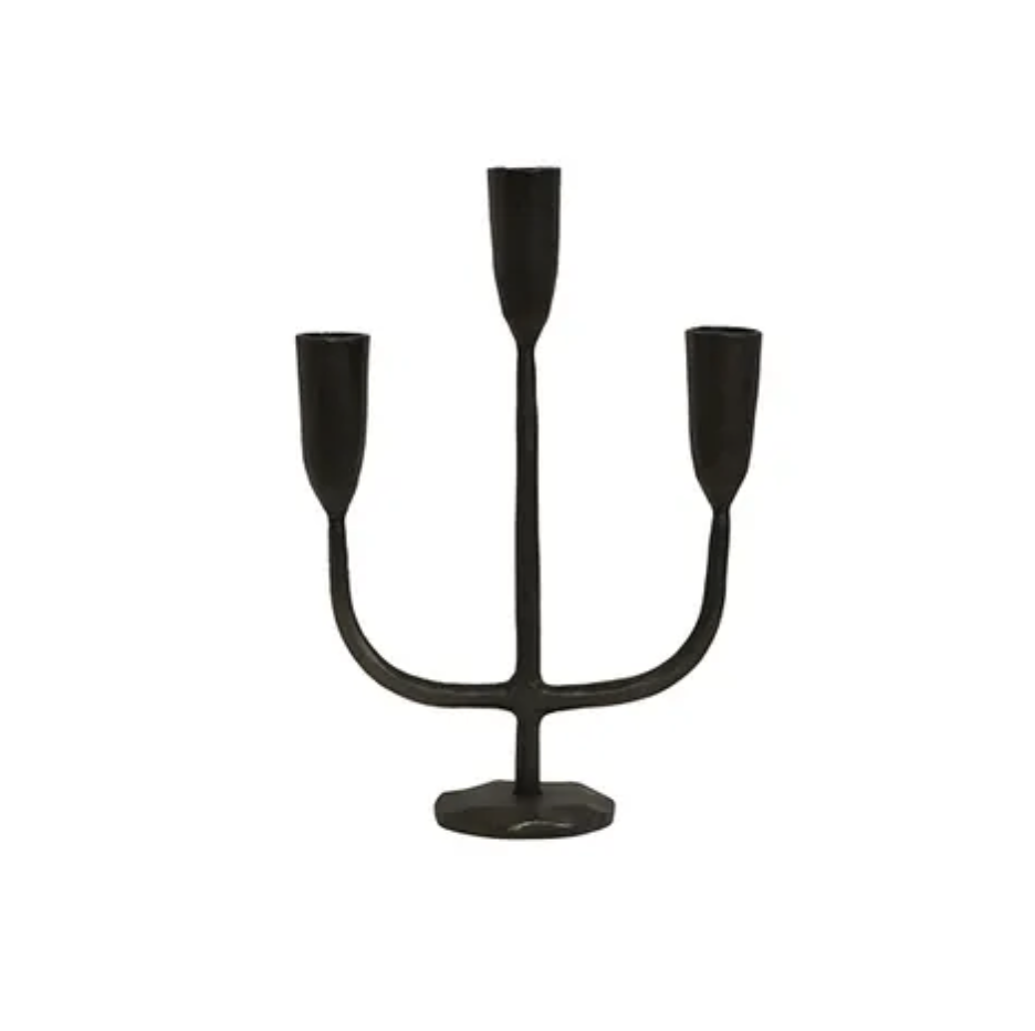 Hand Forged Black Iron Candle Holder - 3 Light - FrenchWillow