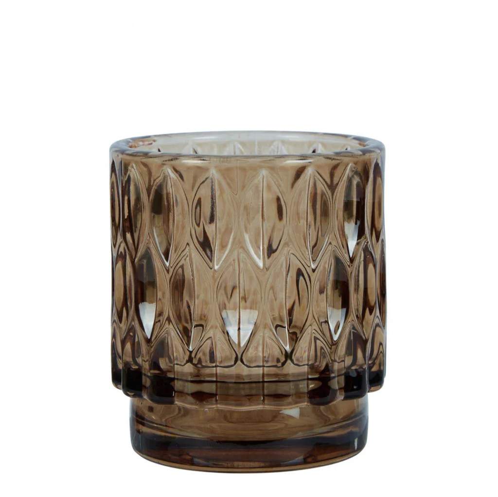 Patterned Glass Tea Light Holder - Burnt Amber - FrenchWillow