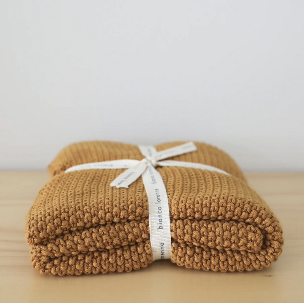 Knitted Hand Towel - Ochre - FrenchWillow