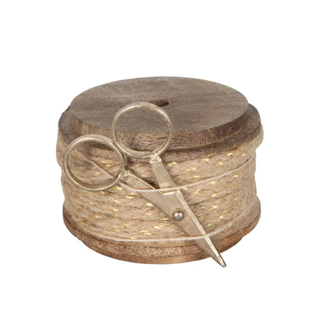 Gold & Jute Cord on Wooden Spool & Scissors - Rope - FrenchWillow